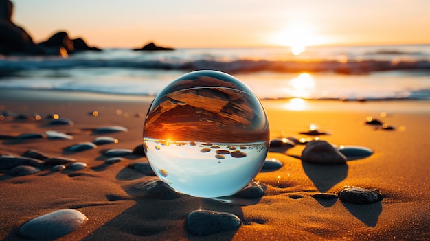 Belle boule de globe en verre de cristal sur la plage