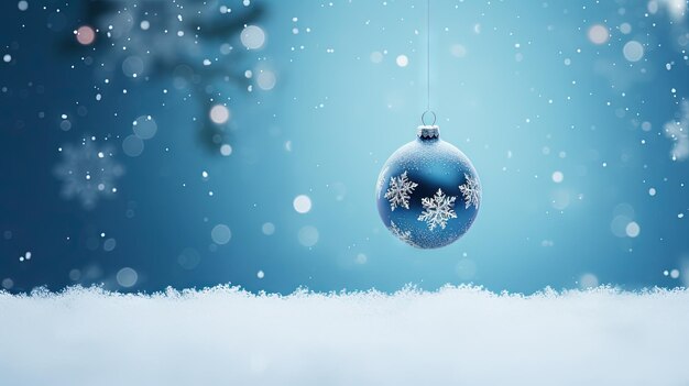 Belle boule de Noël accrochée à l'arrière-plan avec des étincelles de neige Carte de Noël avec boule de verre Générée AI