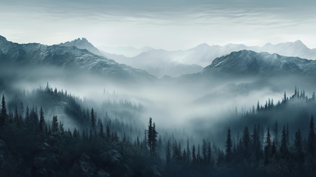 Belle brume de forêt de montagne du matin Generative AI
