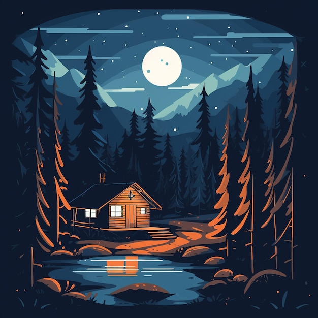 belle cabane dans une forêt illustration