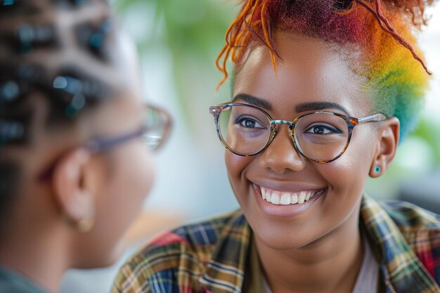 Photo une belle candidate à un emploi montre sa diversité lors d'un entretien d'affaires inclusif