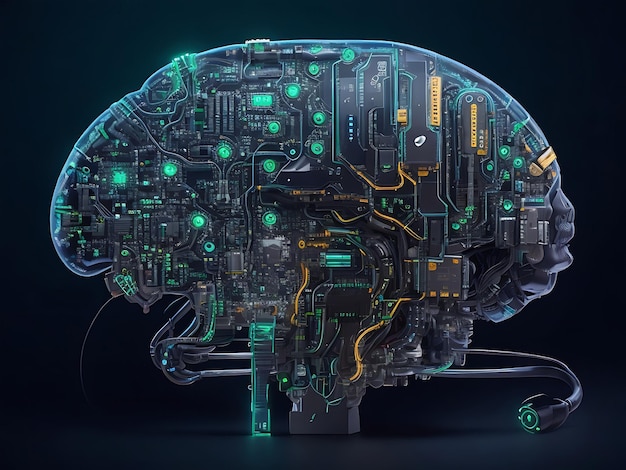 Belle carte de circuit lumineux complexe conception du cerveau cyborg