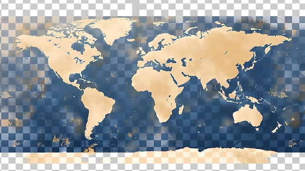Une belle carte du monde avec un schéma de couleurs bleu et beige La carte est texturée pour ressembler à du parchemin