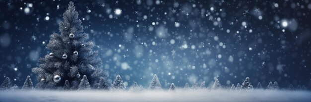 Belle carte de Noël avec un sapin et de la neige la nuit avec un espace pour le texte Generative AI