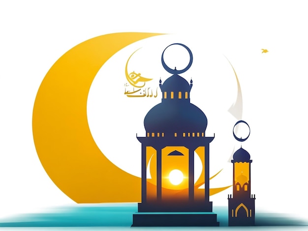 Une belle carte de vœux du Ramadan sur fond de nuit avec une calligraphie arabe et un fond islamique avec