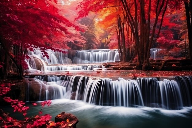 Photo une belle cascade dans la forêt d'automne à la cascade d'erawan dans le parc national de kanchanaburi, en thaïlande