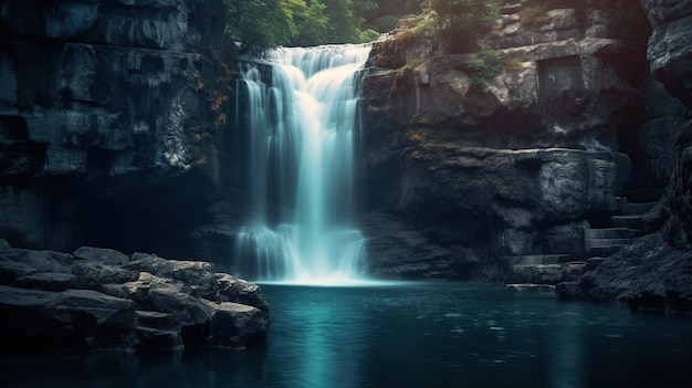 Belle cascade dans la forêt IA générative