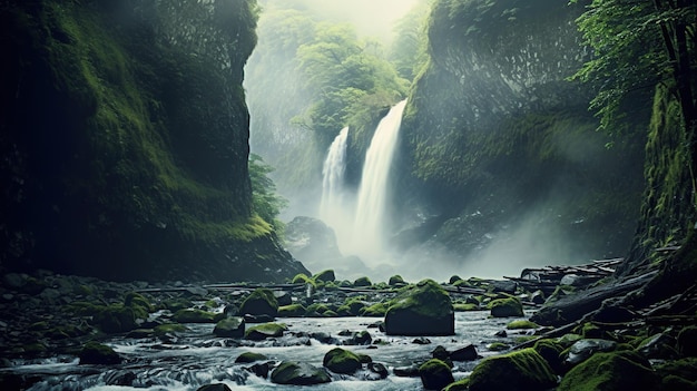 Belle cascade dans la forêt IA générative