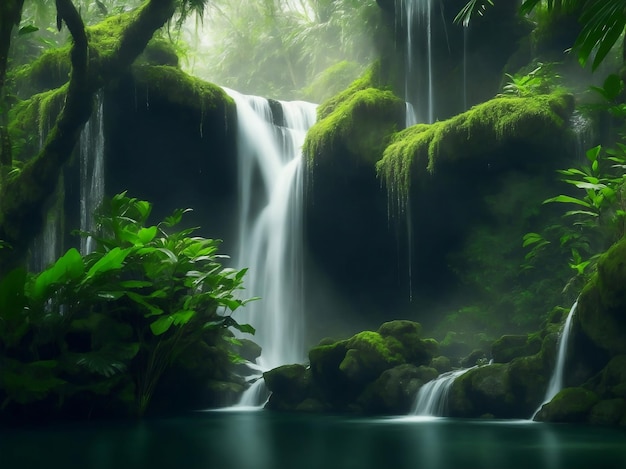 Une belle cascade dans la forêt Illustration générative d'IA