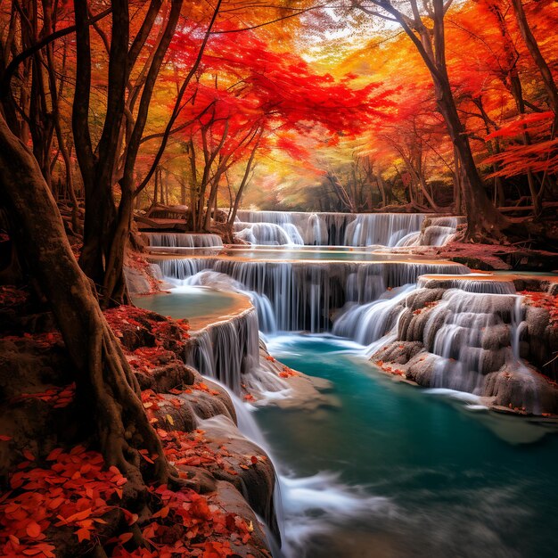 Photo une belle cascade dans une forêt profonde à huay mae kamin cascade kanchanaburi thaïlande