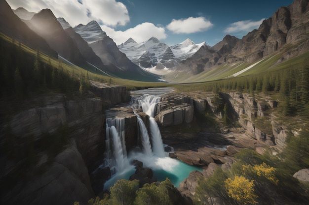 Belle cascade dans les montagnes générative ai