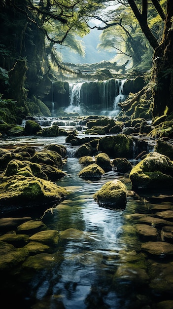 une belle cascade avec de l'eau claire