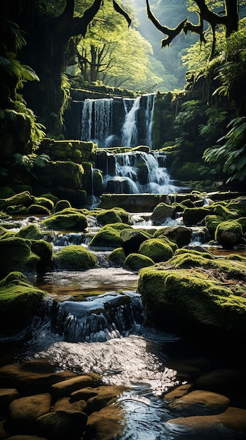 une belle cascade avec de l'eau claire