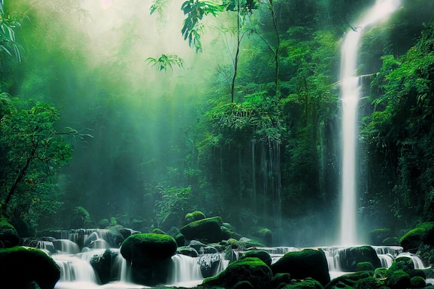 Belle cascade de forêt profonde de paysage dans une jungle