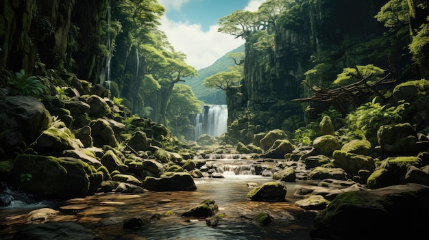 Belle cascade en forêt profonde