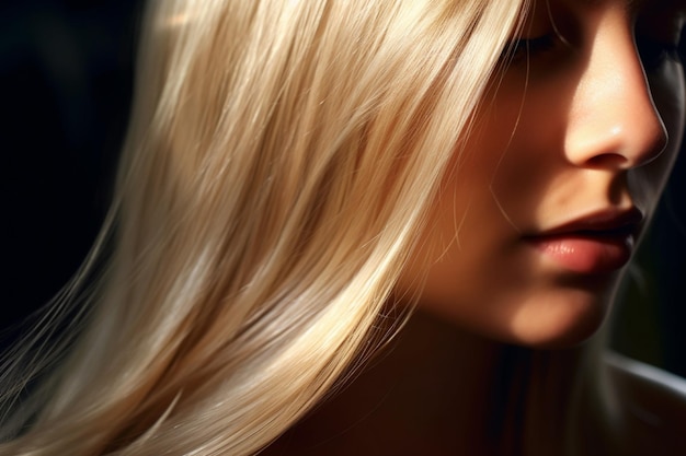 Une belle chevelure blonde avec de longues mèches droites dans le style lisse et poli avec Generative AI
