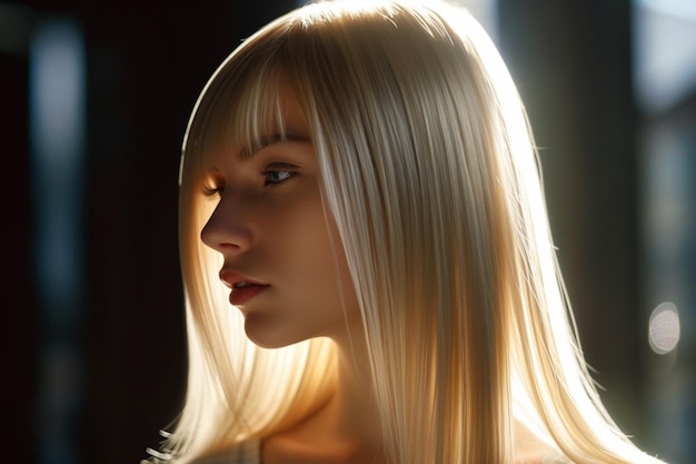 Une belle chevelure blonde avec de longues mèches droites dans le style lisse et poli avec Generative AI