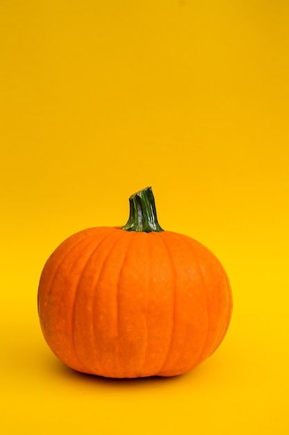 Une belle citrouille orange est isolée sur fond jaune Préparation pour l'Halloween