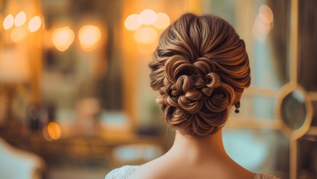 Belle coiffure de mariée à l'intérieur de la pièce