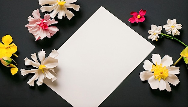 Photo une belle composition de fleurs de printemps avec du papier blanc