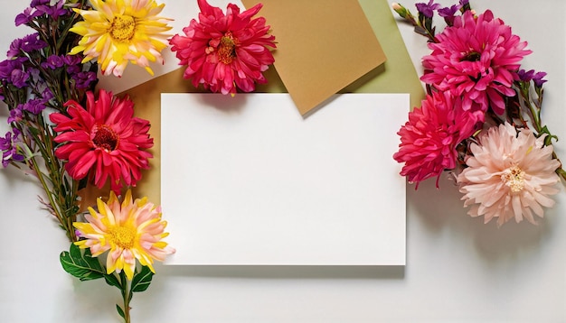 Photo une belle composition de fleurs de printemps avec du papier blanc