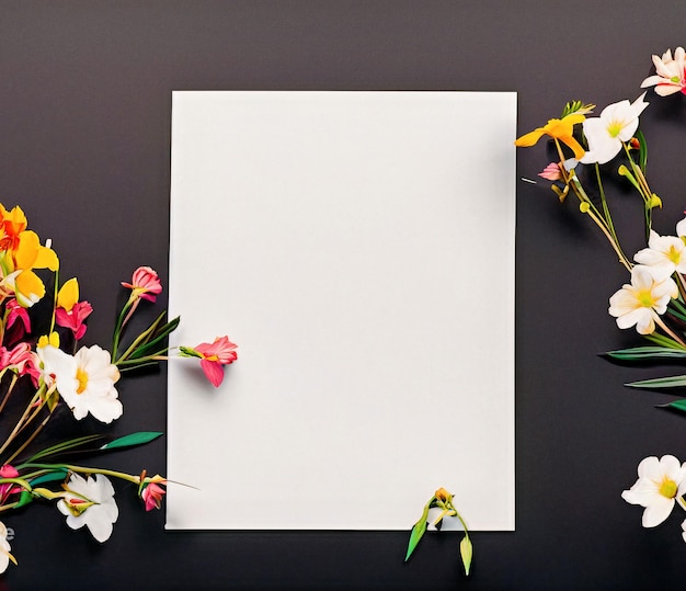 Photo une belle composition de fleurs de printemps avec du papier blanc