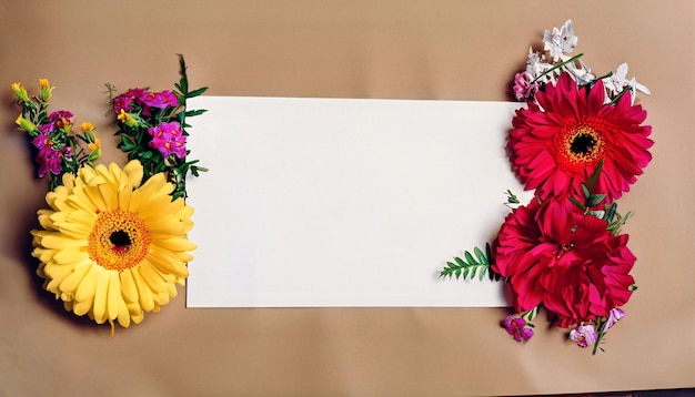 Photo une belle composition de fleurs de printemps avec du papier blanc