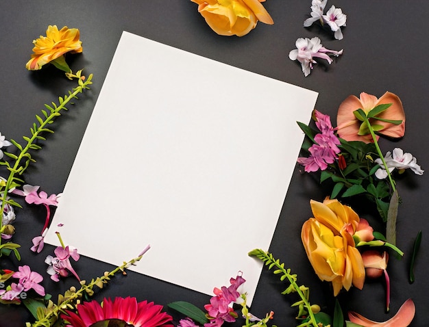 Photo une belle composition de fleurs de printemps avec du papier blanc