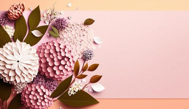 Belle composition de fleurs de printemps pour la fête des mères avec espace de copie pour le texte ai générative