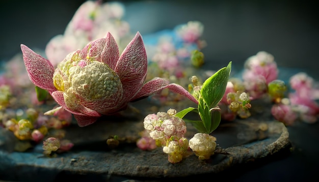Belle composition florale de couleur douce avec bouquet de feuilles