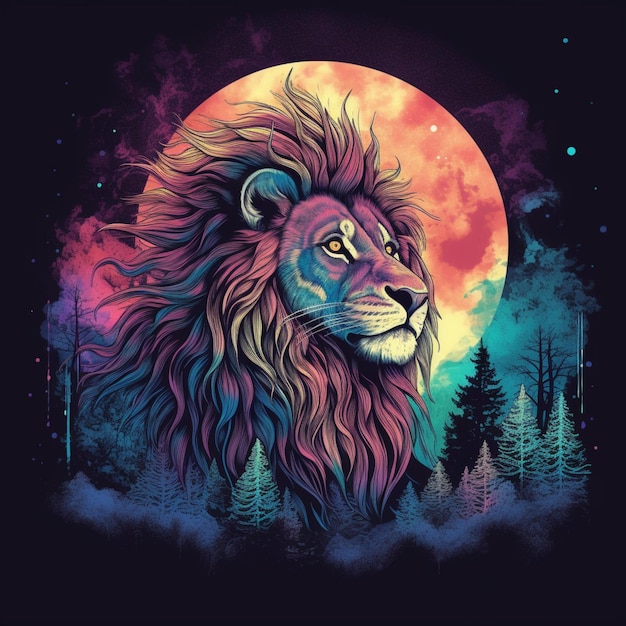 belle conception d'illustration de lion en tant que portrait