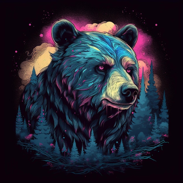 belle conception d'illustration d'ours comme portrait