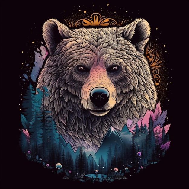 belle conception d'illustration d'ours comme portrait
