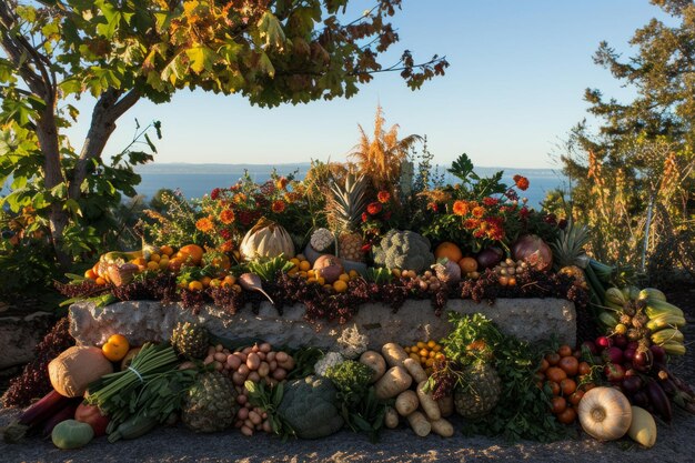 Une belle corne d'abondance de légumes et de fruits d'automne