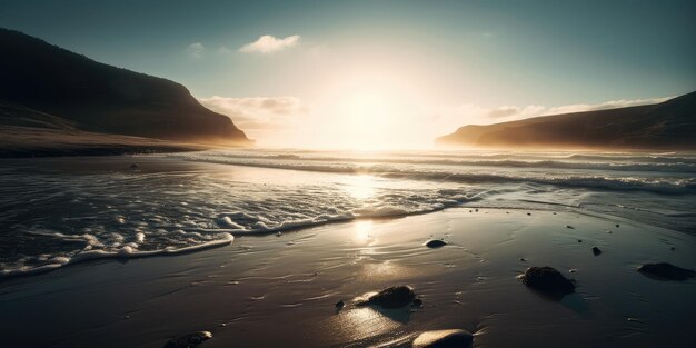 Photo belle côte au coucher du soleil générée par l'ia