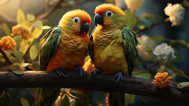 Photo belle couleur du soleil conure oiseaux perroquets papier peint uhd