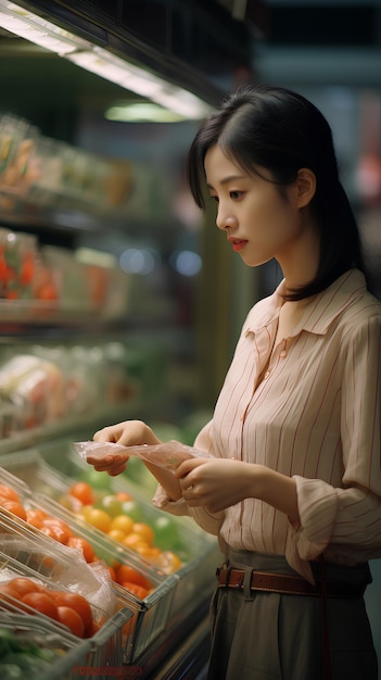 Une belle dame à la mode au supermarché