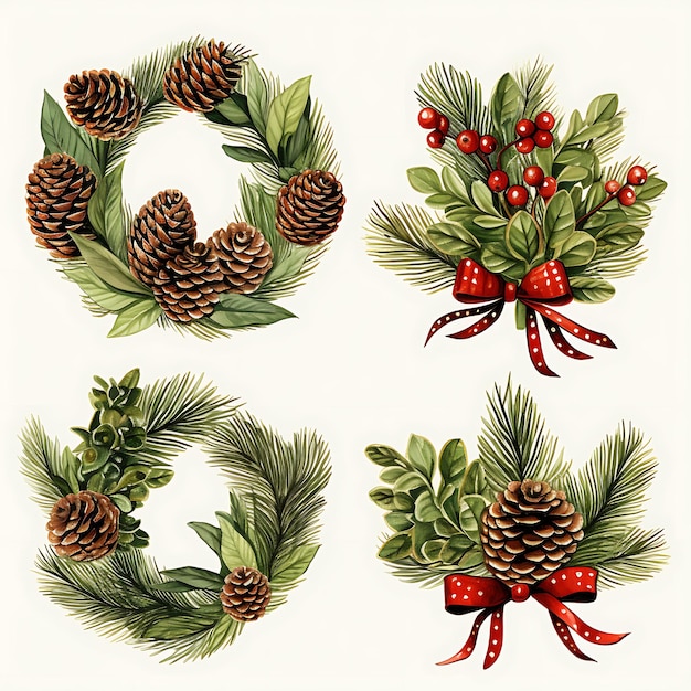 Belle décoration aquarelle de Noël sur fond blanc SVG Illustration Collection Art