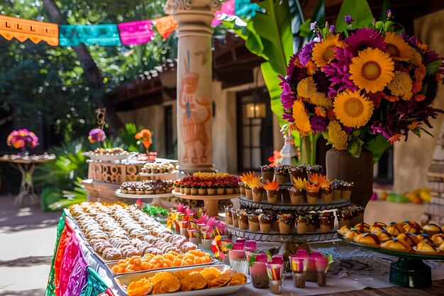 Belle décoration de fête mexicaine avec de la nourriture