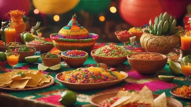 Belle décoration de fête mexicaine avec de la nourriture