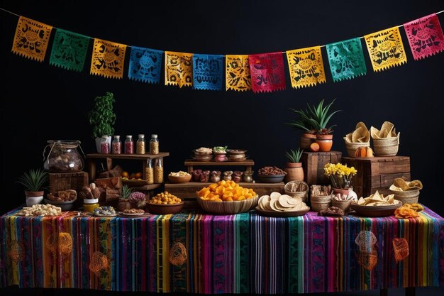 Photo belle décoration de fête mexicaine avec de la nourriture