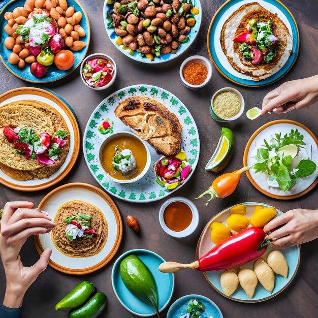 Belle décoration de fête mexicaine avec de la nourriture