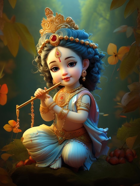 La belle déesse bébé Radha avec la flûte