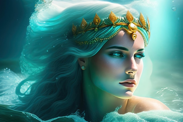 Belle déesse de l'eau Épouse de Neptune ou de Poséidon Nymphe de mer Postprocessé