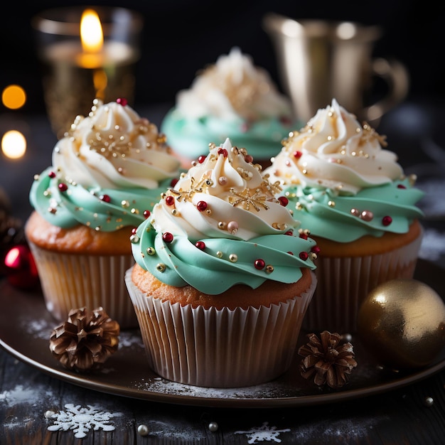 Belle et délicieuse photo de fond d'arbre de Noël de cupcakes de Noël glacés