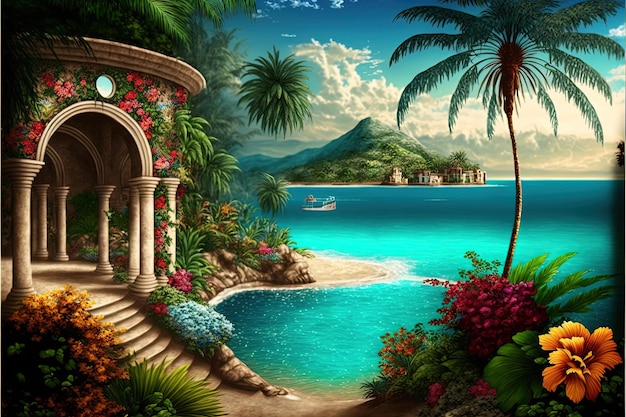 Belle destination paradisiaque tropicale Generative Ai