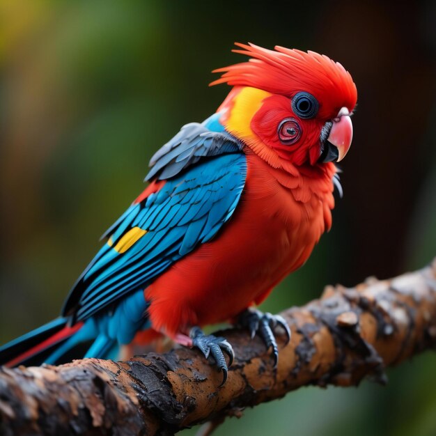 Belle espèce d'ara rouge sur une branche de la forêt tropicale.