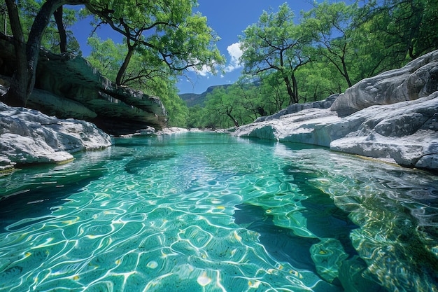 Photo une belle étendue d'eau avec des arbres en arrière-plan