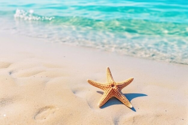 Belle étoile de mer sur une plage de sable dans l'eau de mer claire Arrière-plan d'été