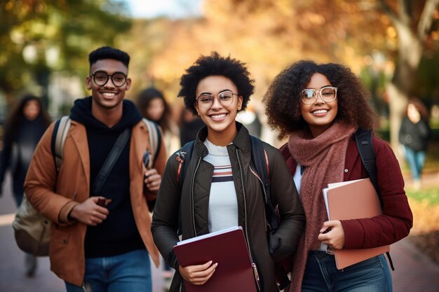 Une belle étudiante afro-américaine sur le campus universitaire.